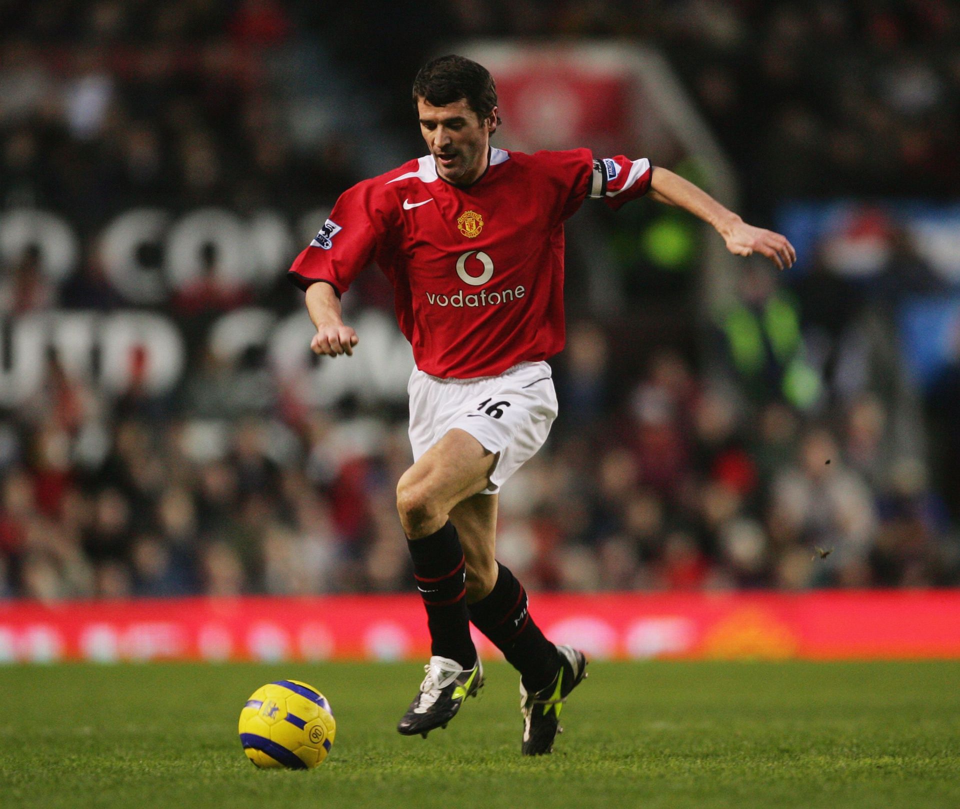 Roy Keane in action against Aston Villa